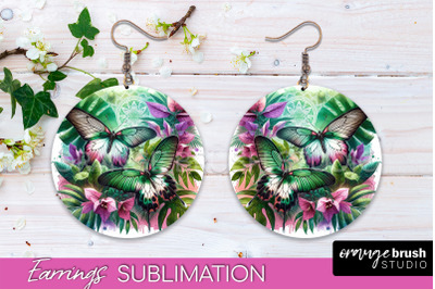 Butterfly Earrings Sublimation - Flower Round Earrings