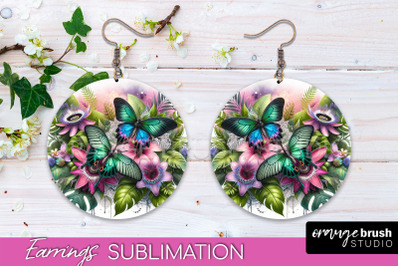 Butterfly Earrings Sublimation - Flower Round Earrings