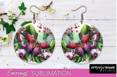 Butterfly Earrings Sublimation - Flower Round Earrings