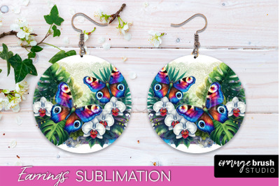 Butterfly Earrings Sublimation - Flower Round Earrings