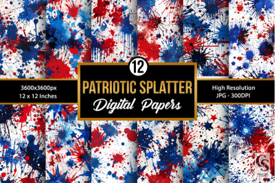 Patriotic Red Blue Splatter Seamless Patterns