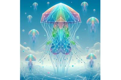 Fantasy jellyfish against blue sky - simp