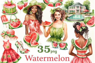 Watermelon Clipart | Summer Girl PNG Bundle