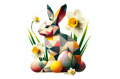 Abstract bunny, eggs, blooming narci