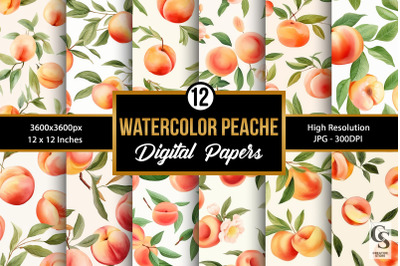 Watercolor Peaches Seamless Patterns