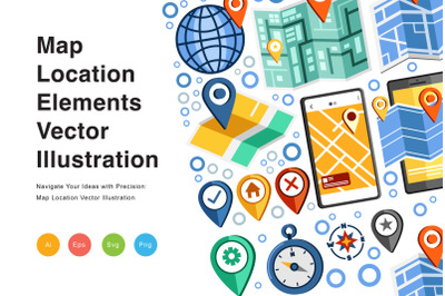 Map Location Elements Vector Illustration