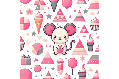 Cartoon pink little mouse