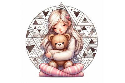 a girl hugging a teddy bear