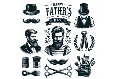 Happy Father`s Day Design Collection. Set of blac