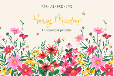 Honey Meadow. 16 seamless patterns