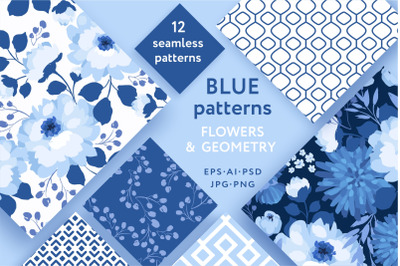 Blue patterns. Flowers &amp; Geometry