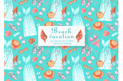 Beachwear watercolor seamless pattern. Sea voyage. Summer vacation.