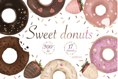 Donut Clipart, Sweet Chocolate Strawberry