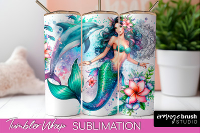 Mermaid Tumbler Wrap, Watercolor Mermaid Tumbler Sublimation