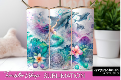 Mermaid Tumbler Wrap, Watercolor Mermaid Tumbler Sublimation