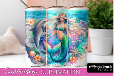 Mermaid Tumbler Wrap, Watercolor Mermaid Tumbler Sublimation