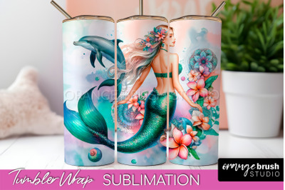 Mermaid Tumbler Wrap, Watercolor Mermaid Tumbler Sublimation