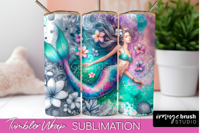 Mermaid Tumbler Wrap, Watercolor Mermaid Tumbler Sublimation