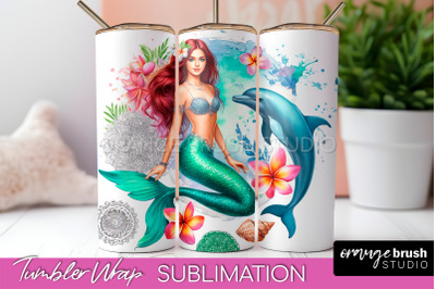 Mermaid Tumbler Wrap, Watercolor Mermaid Tumbler Sublimation