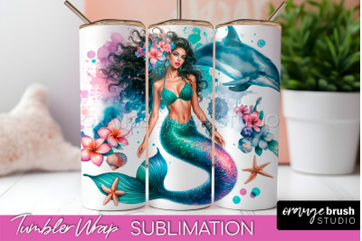 Mermaid Tumbler Wrap, Watercolor Mermaid Tumbler Sublimation