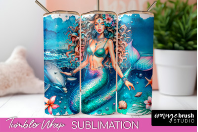 Mermaid Tumbler Wrap, Watercolor Mermaid Tumbler Sublimation