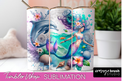 Mermaid Tumbler Wrap, Watercolor Mermaid Tumbler Sublimation