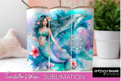 Mermaid Tumbler Wrap, Watercolor Mermaid Tumbler Sublimation