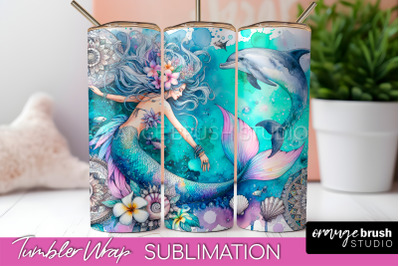 Mermaid Tumbler Wrap, Watercolor Mermaid Tumbler Sublimation