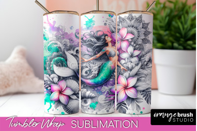 Mermaid Tumbler Wrap, Watercolor Mermaid Tumbler Sublimation