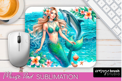 Mermaid Mouse Pad - Watercolor Mermaid Sublimation Mousepad