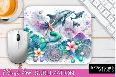 Mermaid Mouse Pad - Watercolor Mermaid Sublimation Mousepad