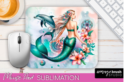 Mermaid Mouse Pad - Watercolor Mermaid Sublimation Mousepad