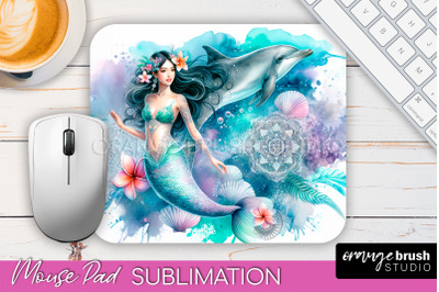 Mermaid Mouse Pad - Watercolor Mermaid Sublimation Mousepad