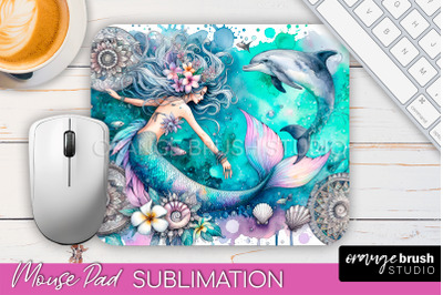 Mermaid Mouse Pad - Watercolor Mermaid Sublimation Mousepad