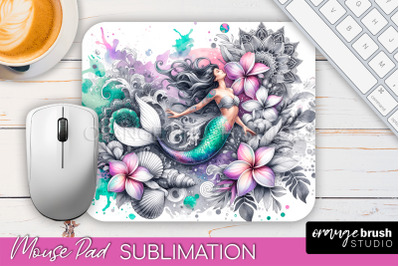 Mermaid Mouse Pad - Watercolor Mermaid Sublimation Mousepad