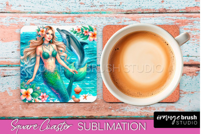 Watercolor Mermaid Square Coaster Sublimation Design