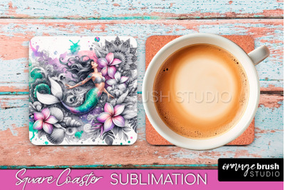 Watercolor Mermaid Square Coaster Sublimation Design