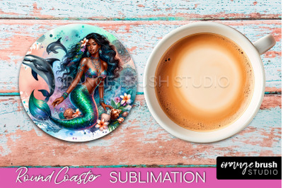 Watercolor Mermaid Coaster Sublimation, Round Car Coaster