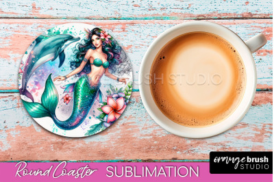 Watercolor Mermaid Coaster Sublimation, Round Car Coaster