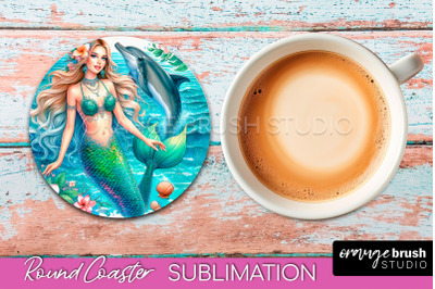 Watercolor Mermaid Coaster Sublimation, Round Car Coaster