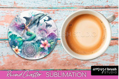 Watercolor Mermaid Coaster Sublimation, Round Car Coaster