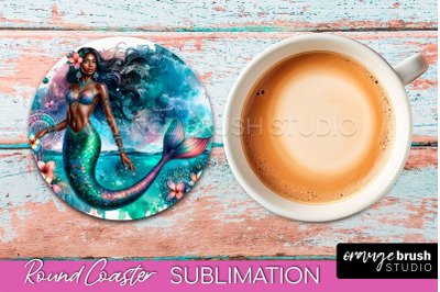 Watercolor Mermaid Coaster Sublimation, Round Car Coaster