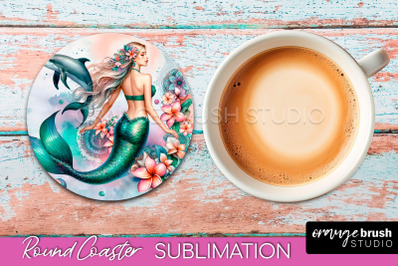 Watercolor Mermaid Coaster Sublimation, Round Car Coaster