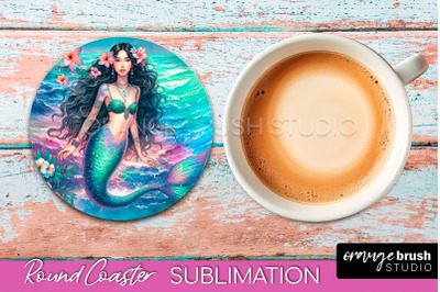 Watercolor Mermaid Coaster Sublimation, Round Car Coaster