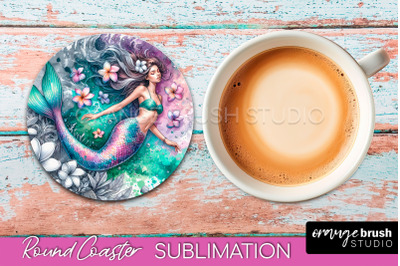 Watercolor Mermaid Coaster Sublimation, Round Car Coaster