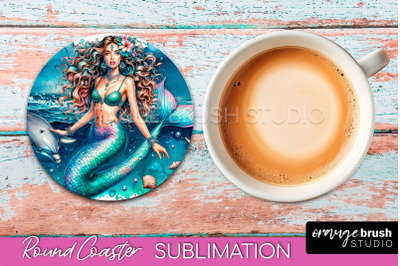 Watercolor Mermaid Coaster Sublimation, Round Car Coaster