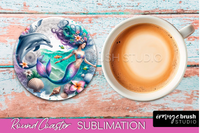 Watercolor Mermaid Coaster Sublimation, Round Car Coaster