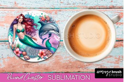 Watercolor Mermaid Coaster Sublimation, Round Car Coaster