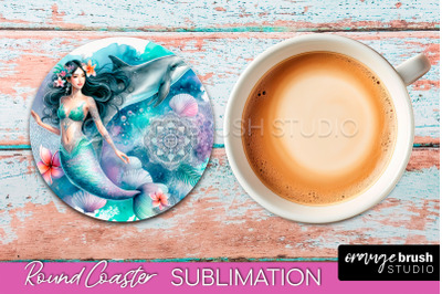 Watercolor Mermaid Coaster Sublimation, Round Car Coaster