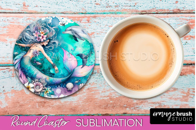 Watercolor Mermaid Coaster Sublimation, Round Car Coaster